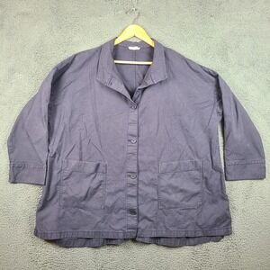 Eileen Fisher Organic Cotton Hemp Blend Button Front Jacket Navy Blue 2X